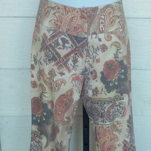 Brown Paisley & Roses Cotton Stretch Bell Bottom
